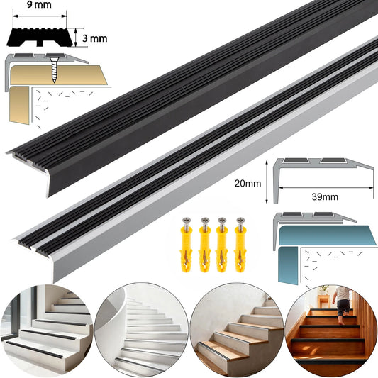 Aluminium Stair Nosing Edge Trim Step Nose Edging Nosings Carpet Black/Silver UK