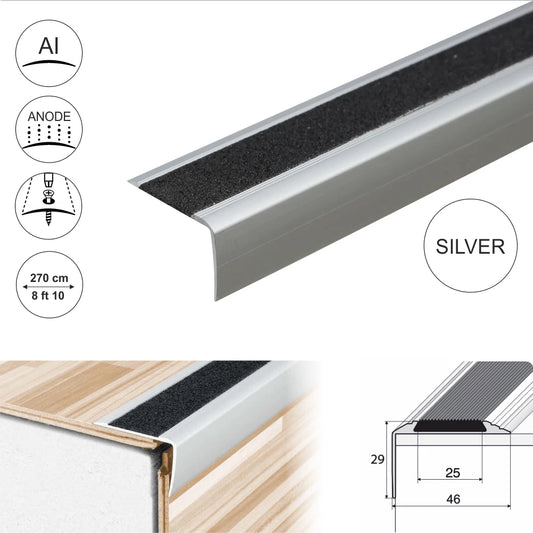 2.7m ALUMINIUM ANTI NON SLIP STAIR EDGE NOSING EDGING STEP TRIM- 41x 26.6mm A44