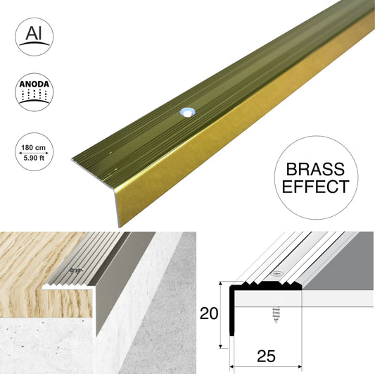 1.8m Aluminium Stair Nosing 25x20mm Anti-Slip Edge Trim Protector Step Cover S02