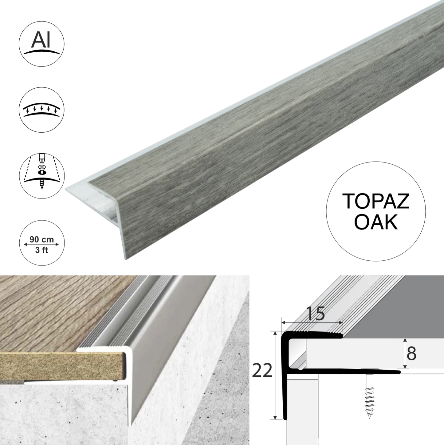 Aluminium Stair Nosing Wood Effect Edge Trim Step Edging Strip For Laminate A60
