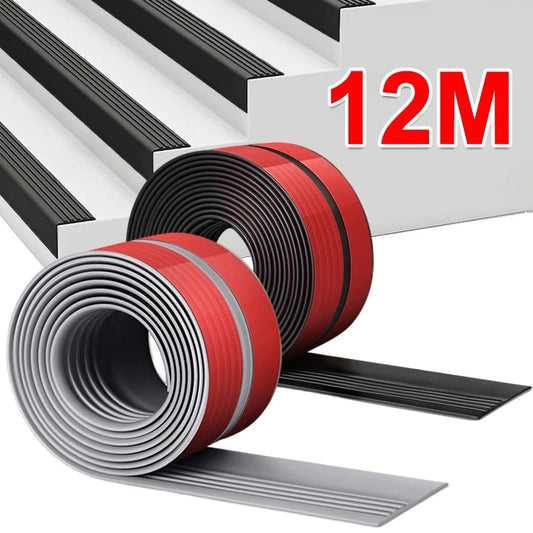12m Self Adhesive Stair Nosing Rubber PVC Non-Slip Step Edge Trim Bullnose Strip