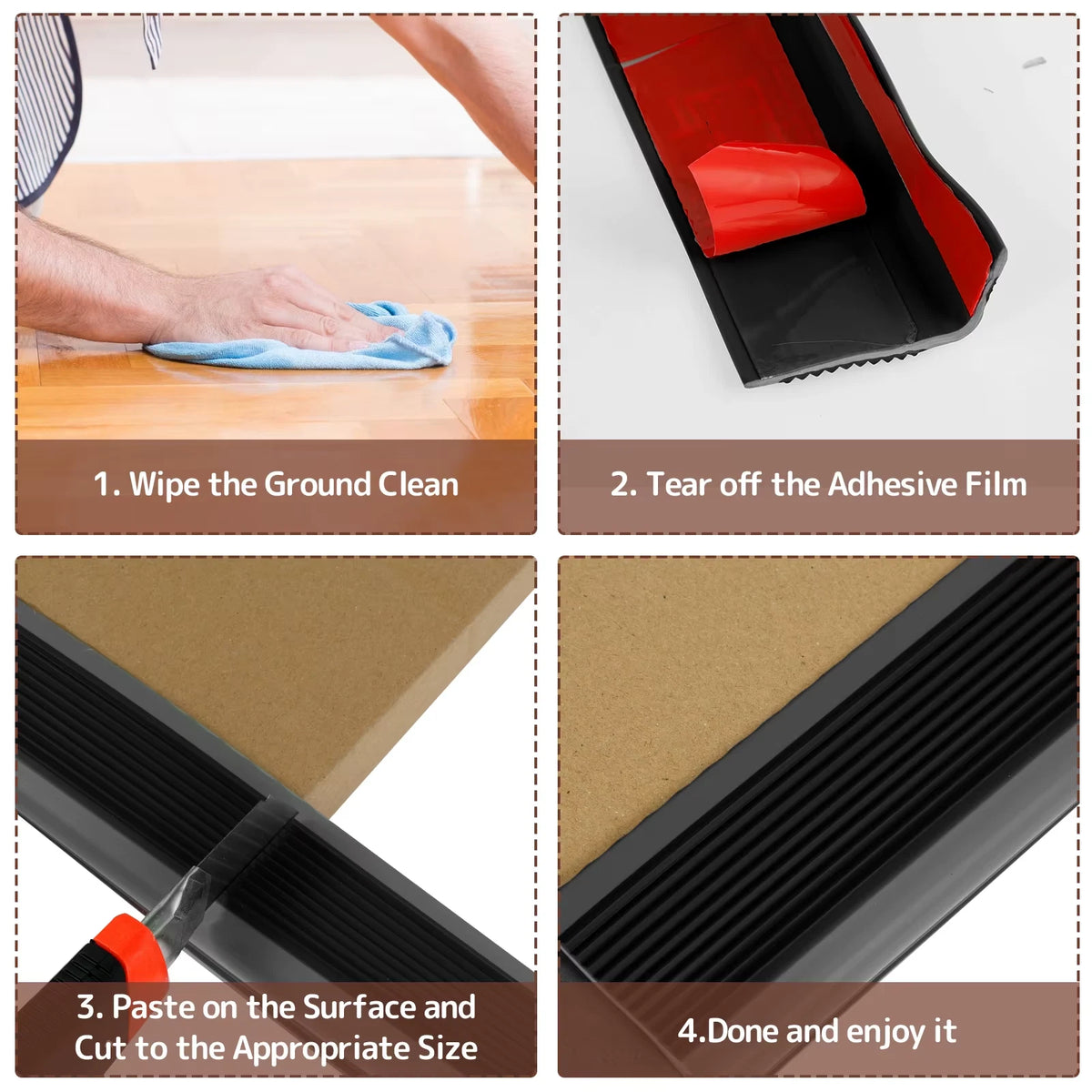 Rubber Stair Nosing Self Adhesive Vinyl Non-Slip Step Edge Trim Bullnose Strips