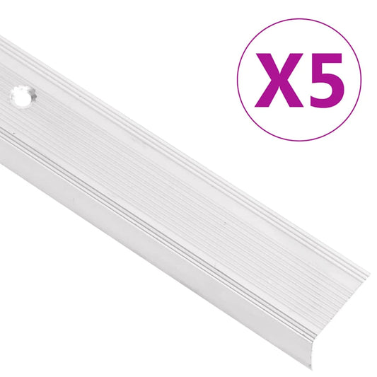 Stair Nosing L-Shape Silver Aluminium 90cm x3.5cm Anti-Slip Insert 5pc for Steps