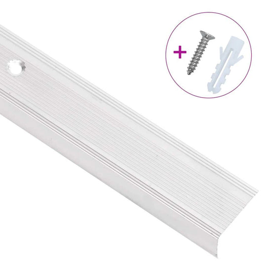 Stair Nosing L-Shape Silver Aluminium 90cm x3.5cm Anti-Slip Insert 5pc for Steps