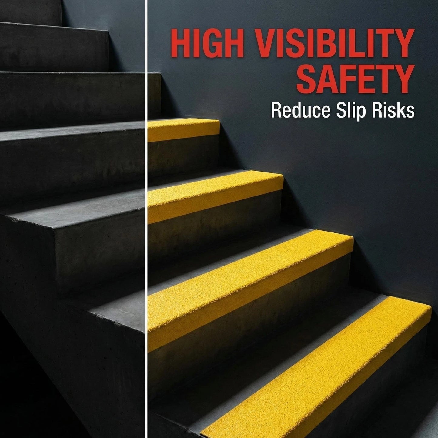 Heavy Duty GRP Stair Nosing 55mm x 55mm Anti Slip Yellow Hazard Free Shipping