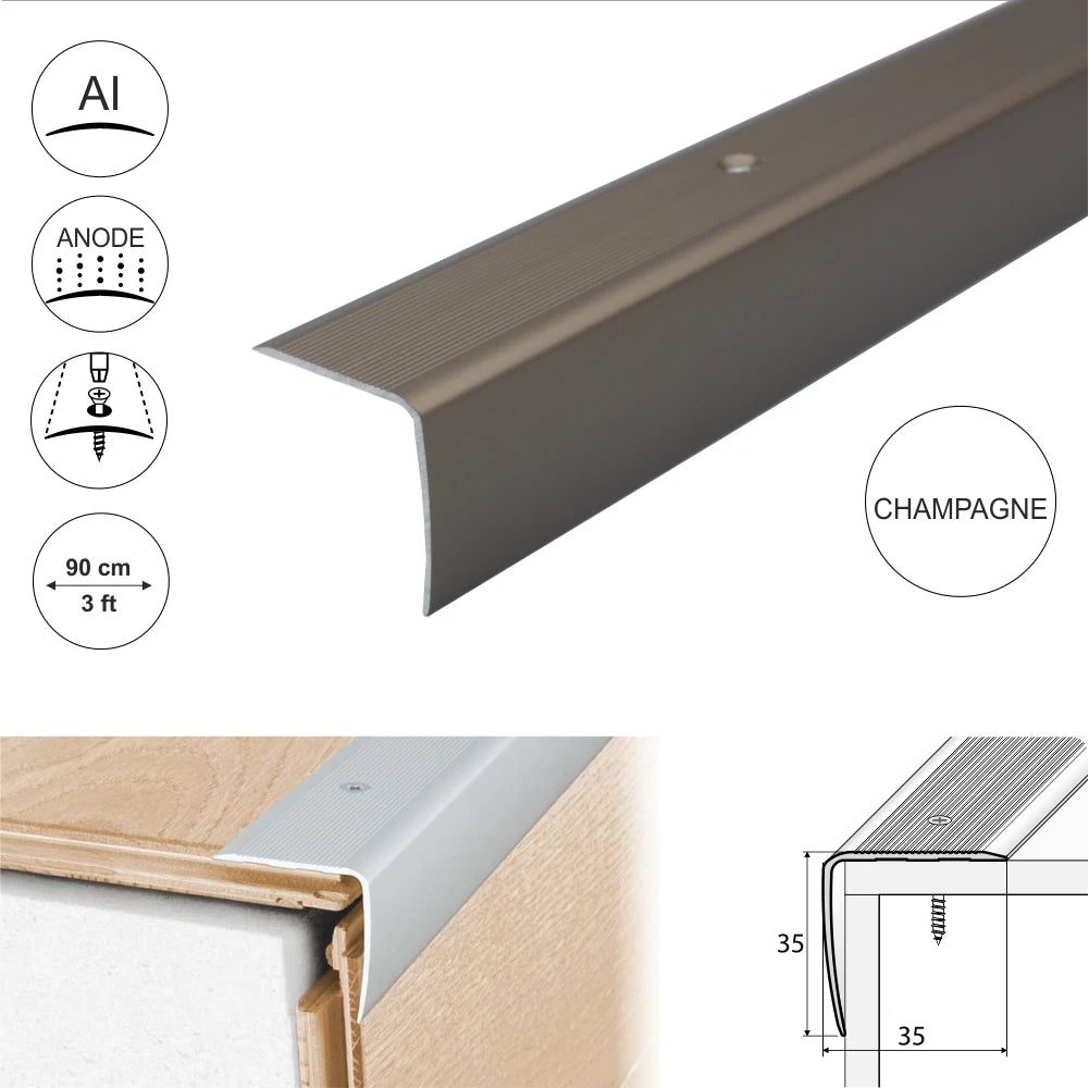 ALUMINIUM ANTI NON SLIP STAIR EDGE NOSING STEP EDGING TRIM- 35x 35mm A41