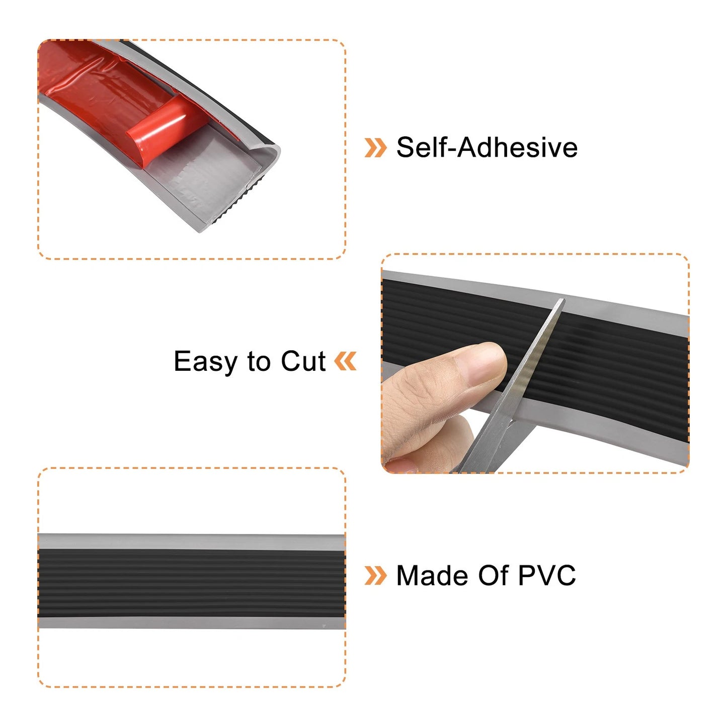 Stair Nosing, Vinyl Stair Edge Protector, Easy to Install, 6.6Ft, Black & Grey