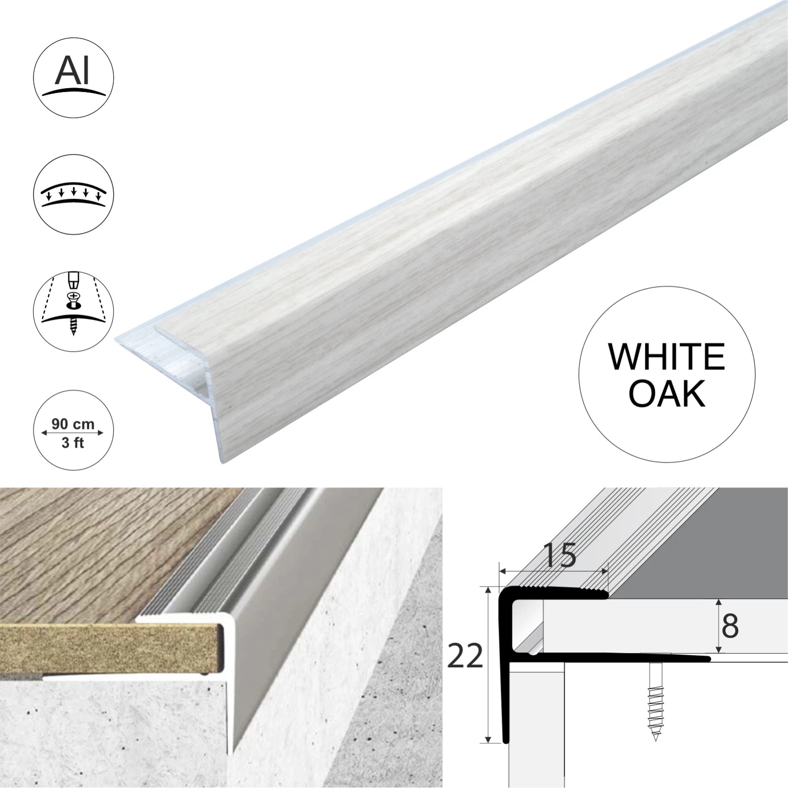Aluminium Stair Nosing Wood Effect Edge Trim Step Edging Strip For Laminate A60