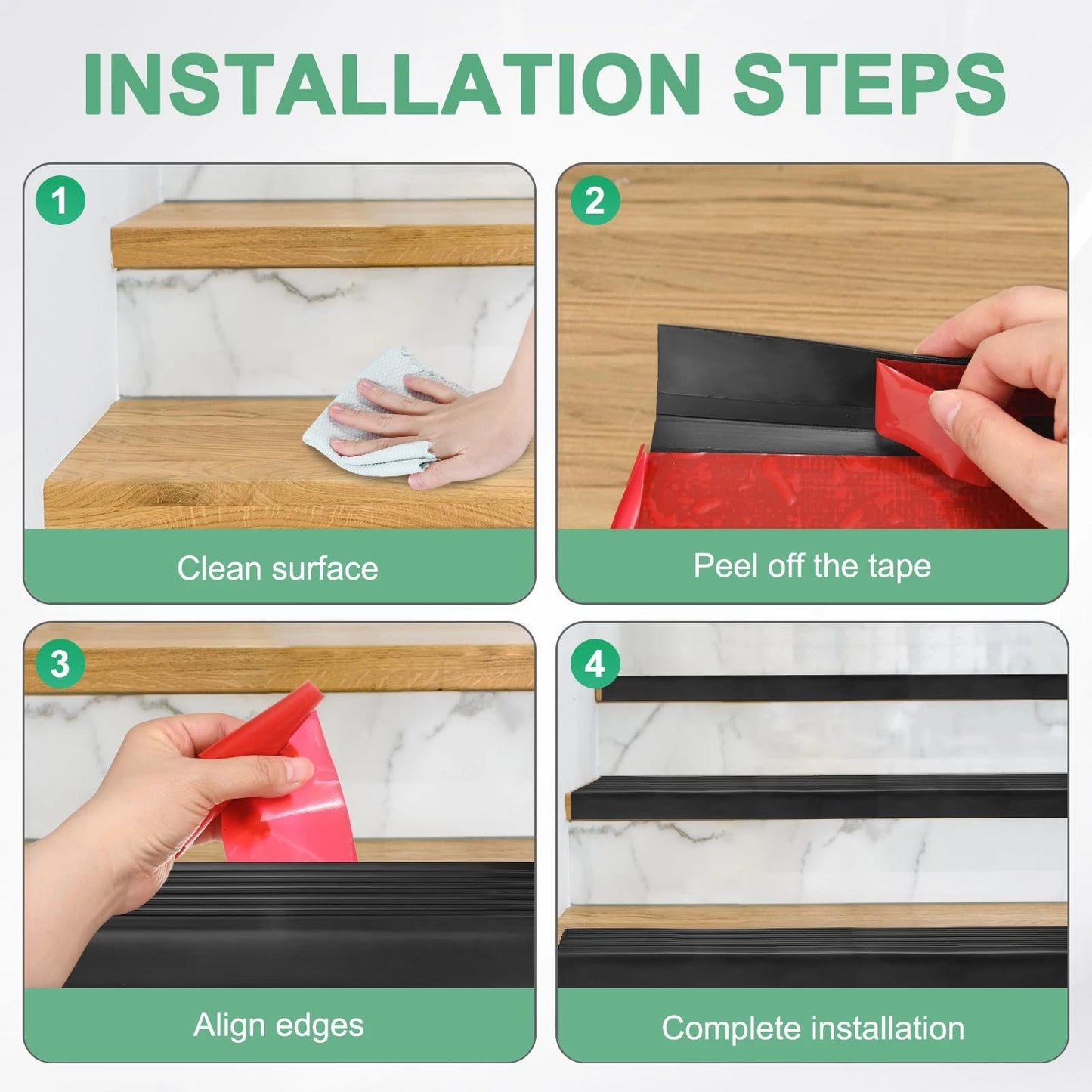 M Meterxity Stair Edge Trim 20Ft Vinyl Rubber Stair Nosing Non-Slip Self