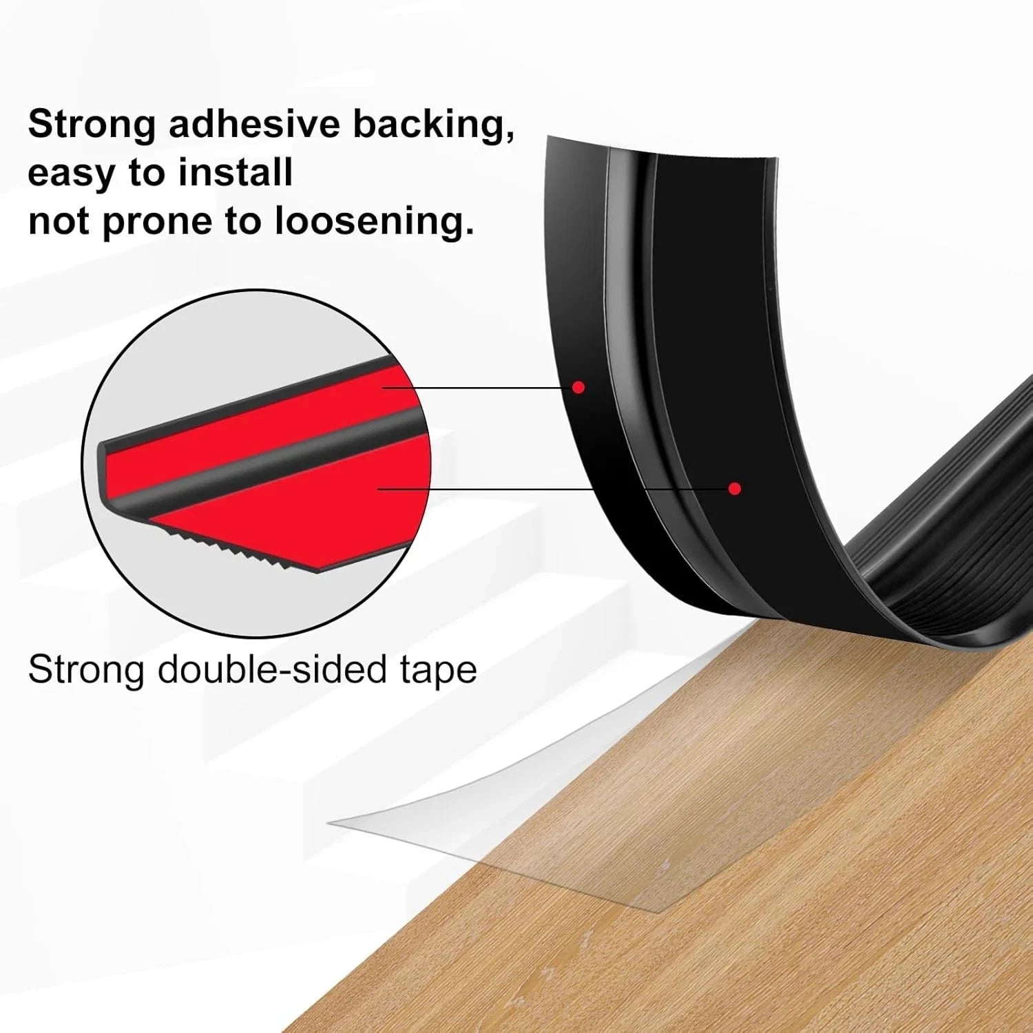 Stair Edge Trim,Vinyl Rubber Stair Nosing, Black Non-Slip Self Adhesive Stair E