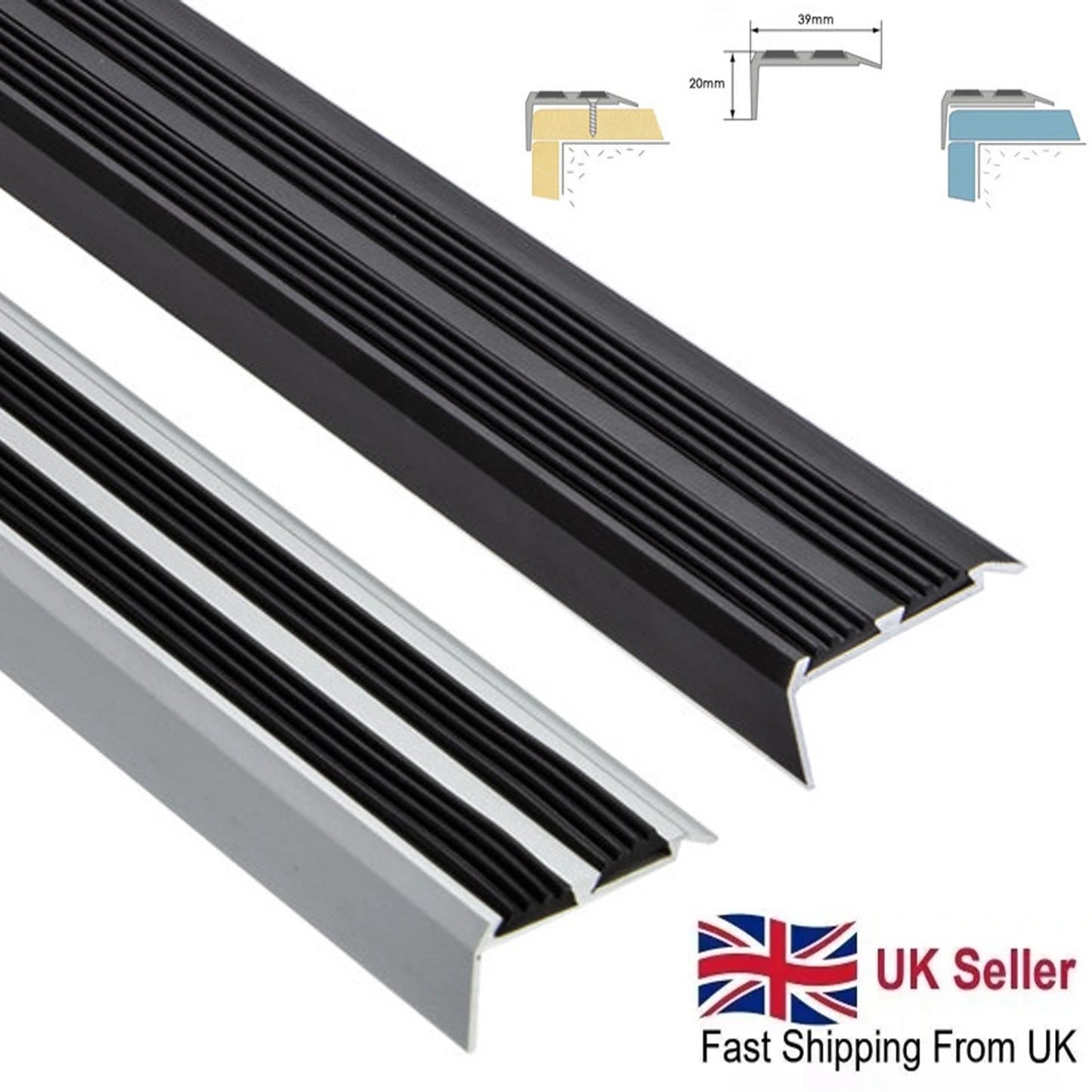Aluminium Stair Nosing Edge Trim Step Nose Edging Nosings Carpet Silver