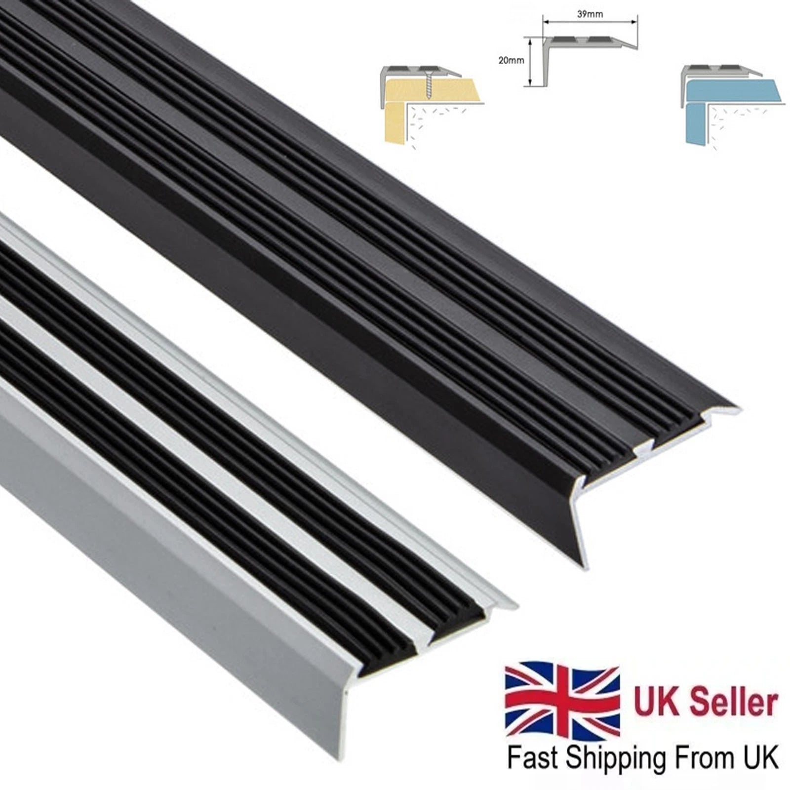 Aluminium Stair Nosing Edge Trim Step Nose Edging Nosings Carpet Silver