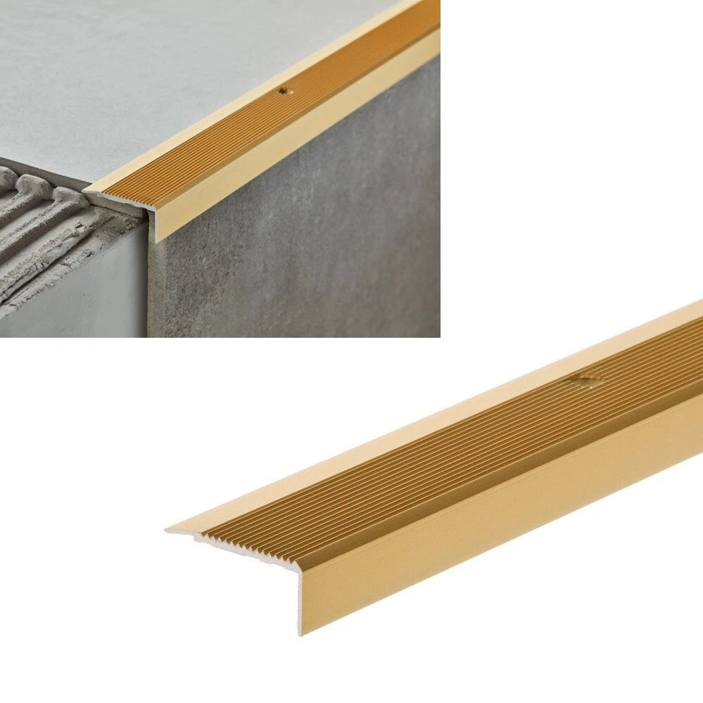 Stair Nosing Edge Trim Aluminium Step Stair Nose for Wood Carpet Grooved Finish