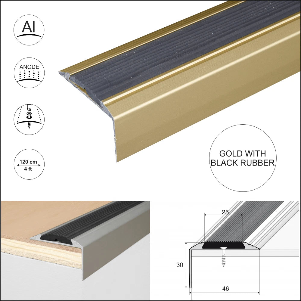 Aluminium Stair Nosing Anti Non Slip Edge Trim Step Nose Edging Profile 1.2m A38