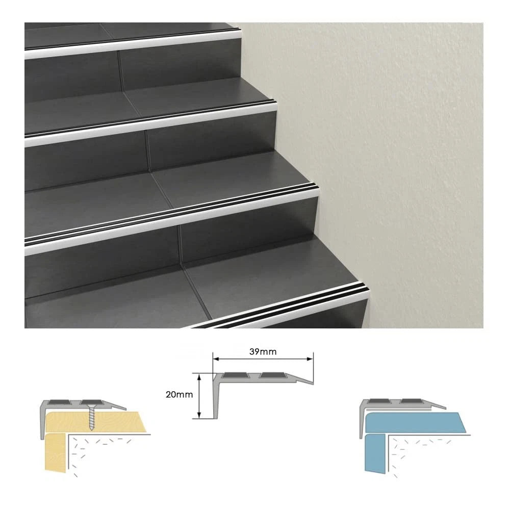 Aluminium Stair Nosing Edge Trim Step Nose Edging Carpet - Silver / Black
