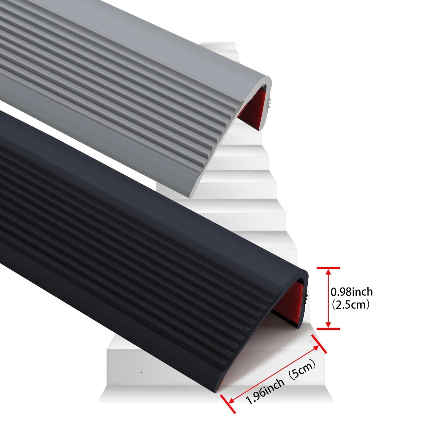 Stair Edge Trim,Vinyl Rubber Stair Nosing, Black Non-Slip Self Adhesive Stair E