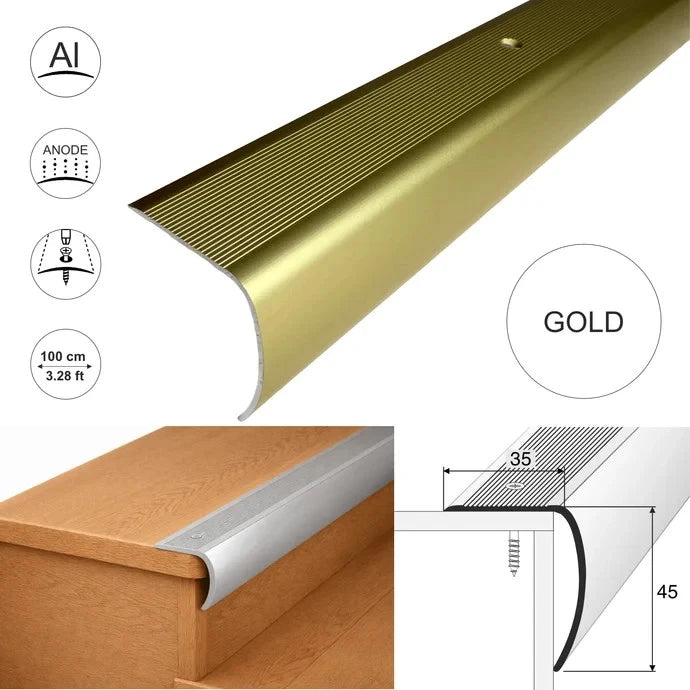 Aluminium Stair Nosing 35 × 45 mm Bullnose Edge Trim Anti Slip Step Edging 1M