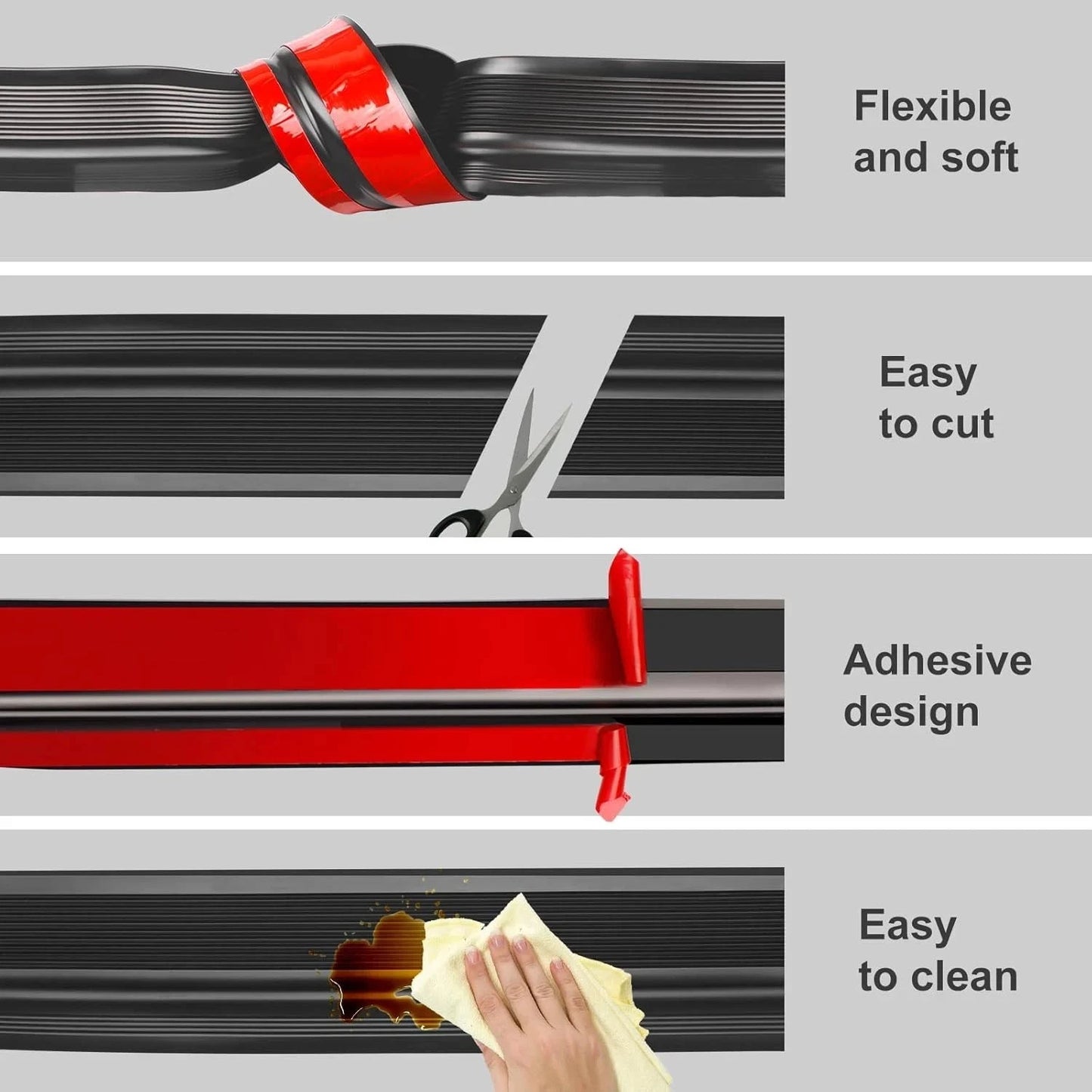Stair Edge Trim,Vinyl Rubber Stair Nosing, Black Non-Slip Self Adhesive Stair E