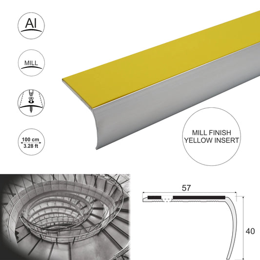 Aluminium Anti Slip Bullnose Stair Nosing Step Nosing Heavy Duty Profile 57x40mm