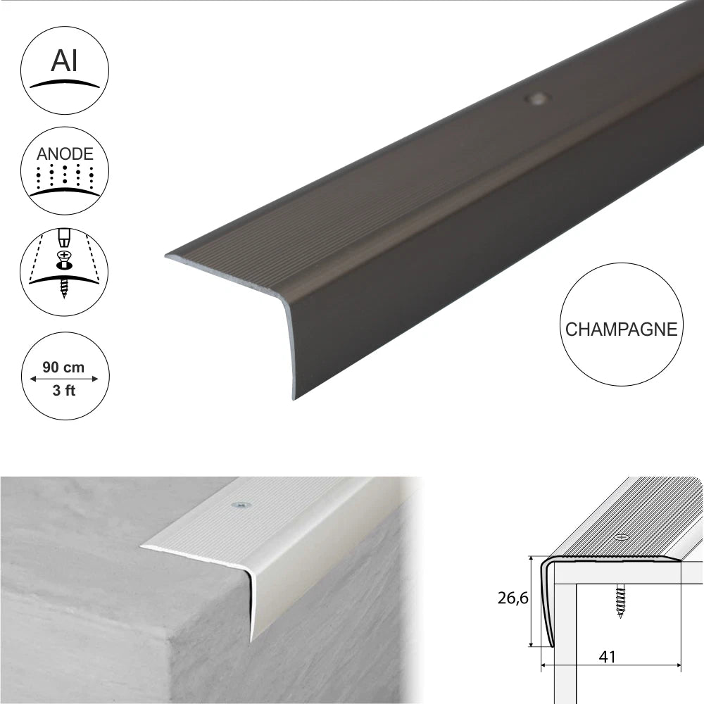 ALUMINIUM STAIR NODING STEP EDGE NOSING TRIM FOR LAMINATE, WOOD..41x26.6mm A42