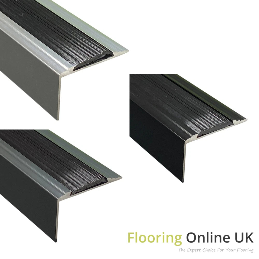 Aluminium Stair Nosing Edge Trim Step Nosings V1 Anti Slip Pad Silver Grey Black