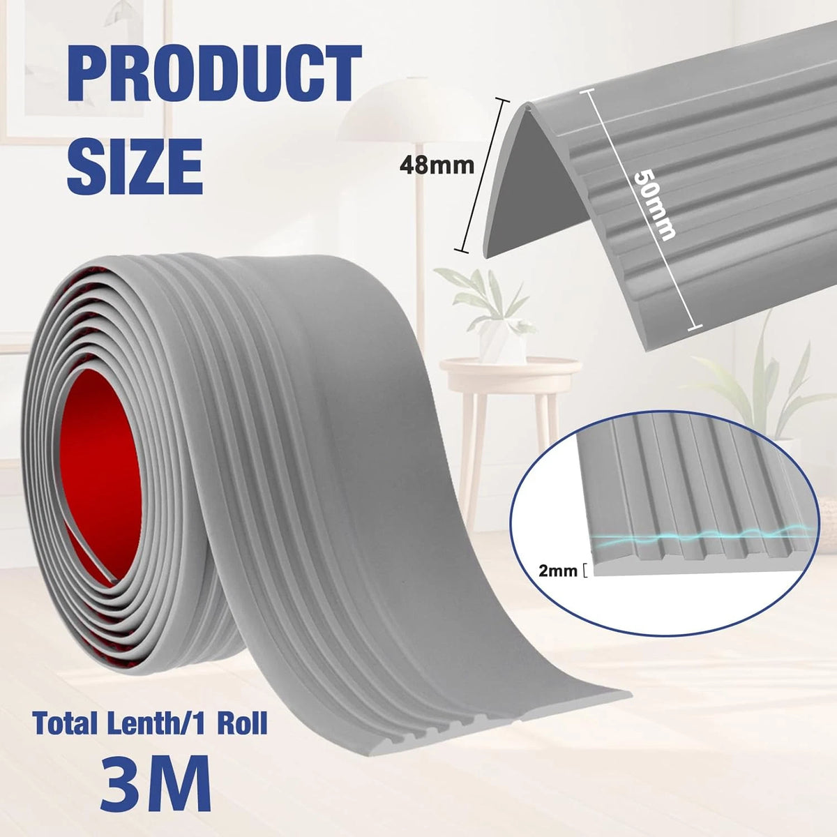 Stair anti Slip Nosing Vinyl Self-Adhesive Stair Treads Edge Trim 3 Meter Flexib