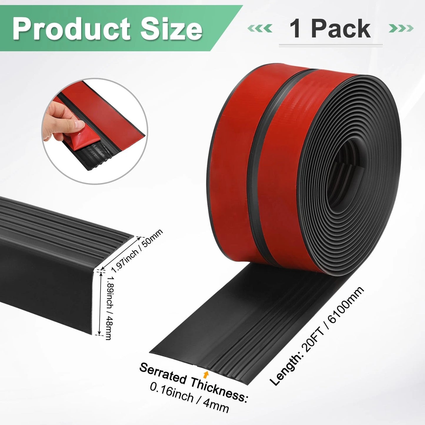 M Meterxity Stair Edge Trim 20Ft Vinyl Rubber Stair Nosing Non-Slip Self
