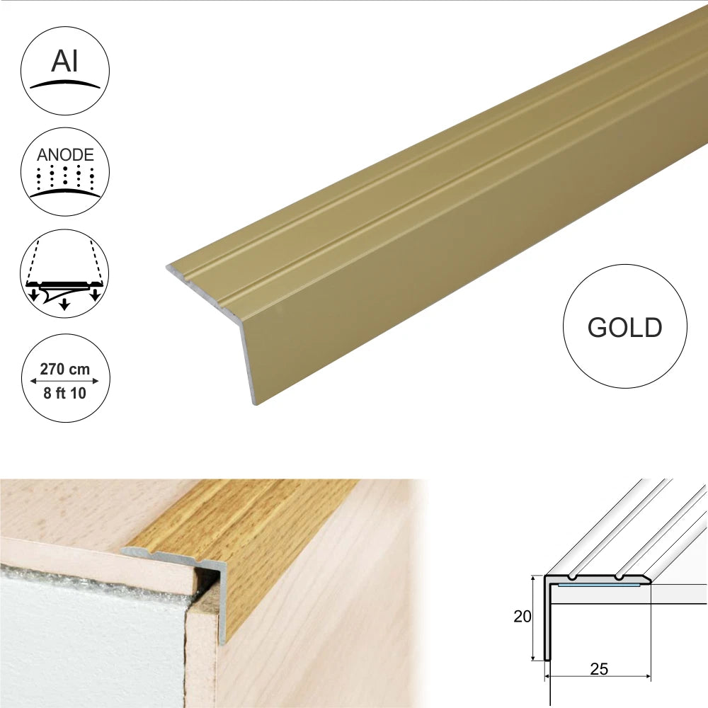 Aluminium Stair Nosing Step Edge Trim 25x20mm Edge Protector 2.7m A36 Laminate