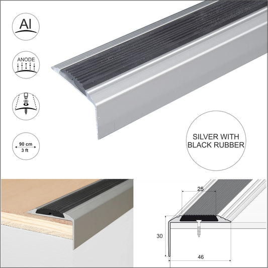 15 x Aluminium Stair Nosing Edge Trim Step Nose Edging Nosings Carpet 46 x 30mm