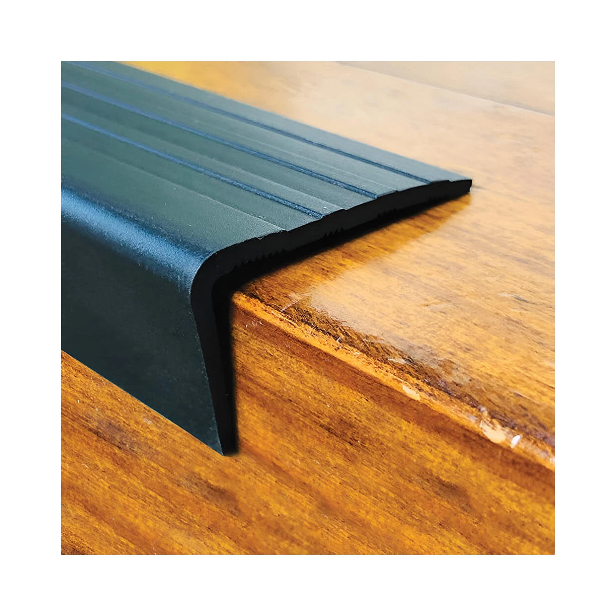 Stair Nosing Black PVC 75mm Tread x 34mm Riser Slip-Resistant 2.75m Flexible Rib