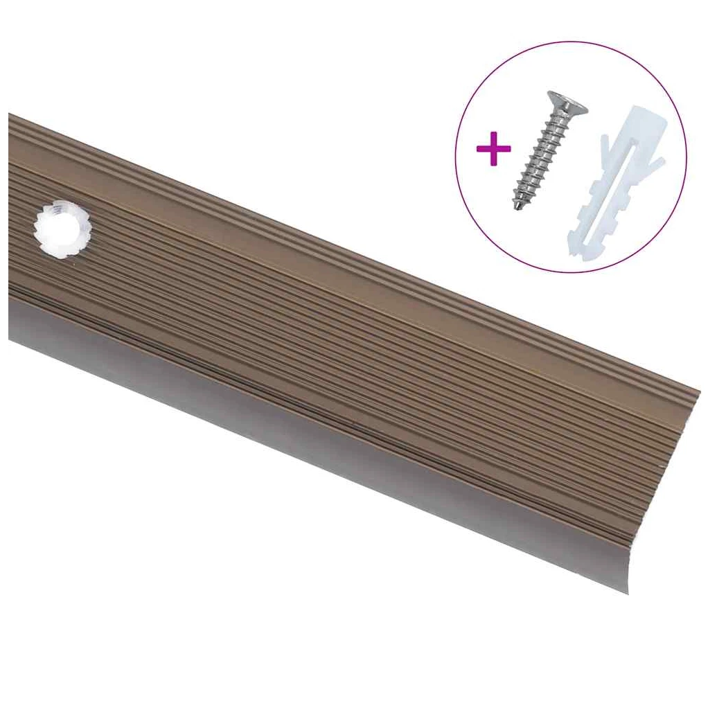 Stair Nosing L-Shaped 15pcs 100cm Aluminium Brown Anti-Slip Pre-Drilled Set15pcs