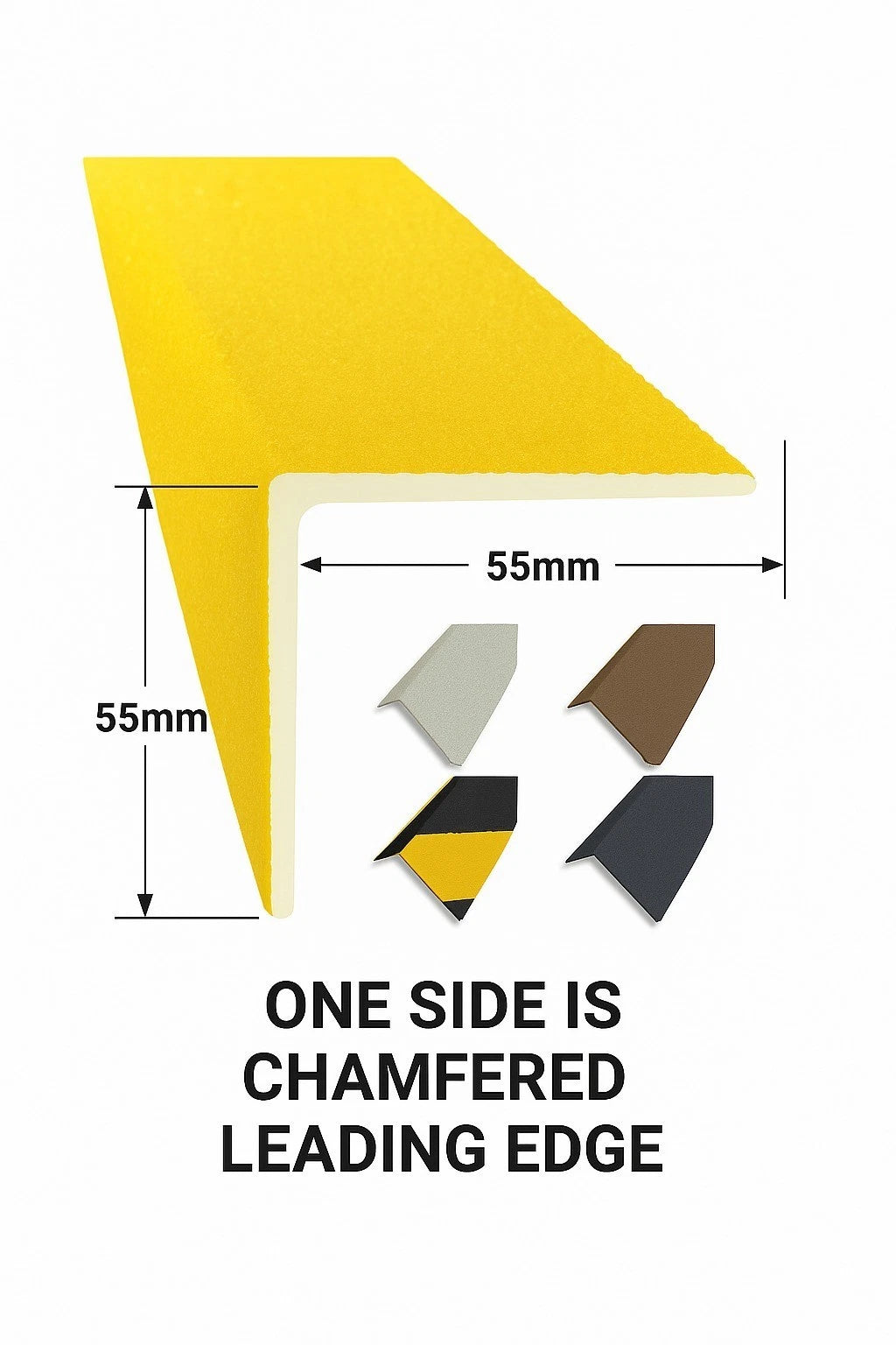 Heavy Duty GRP Stair Nosing 55mm x 55mm Anti Slip Yellow Hazard Free Shipping