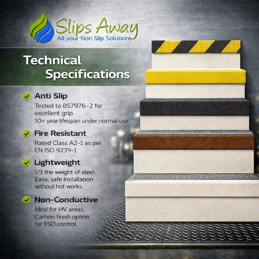 Extra Long Yellow GRP Stair Nosing Anti-Slip Heavy Duty Step Edge 1500mm-3000mm