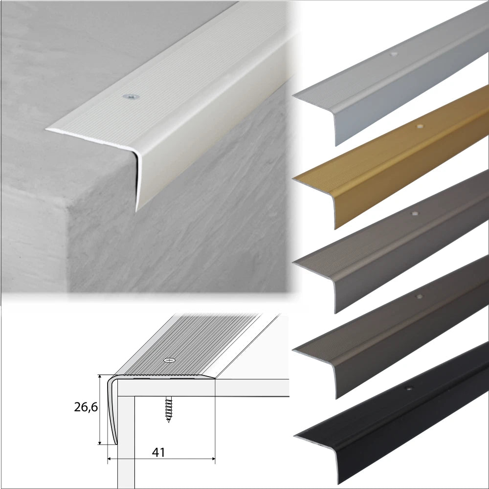 ALUMINIUM STAIR NODING STEP EDGE NOSING TRIM FOR LAMINATE, WOOD..41x26.6mm A42