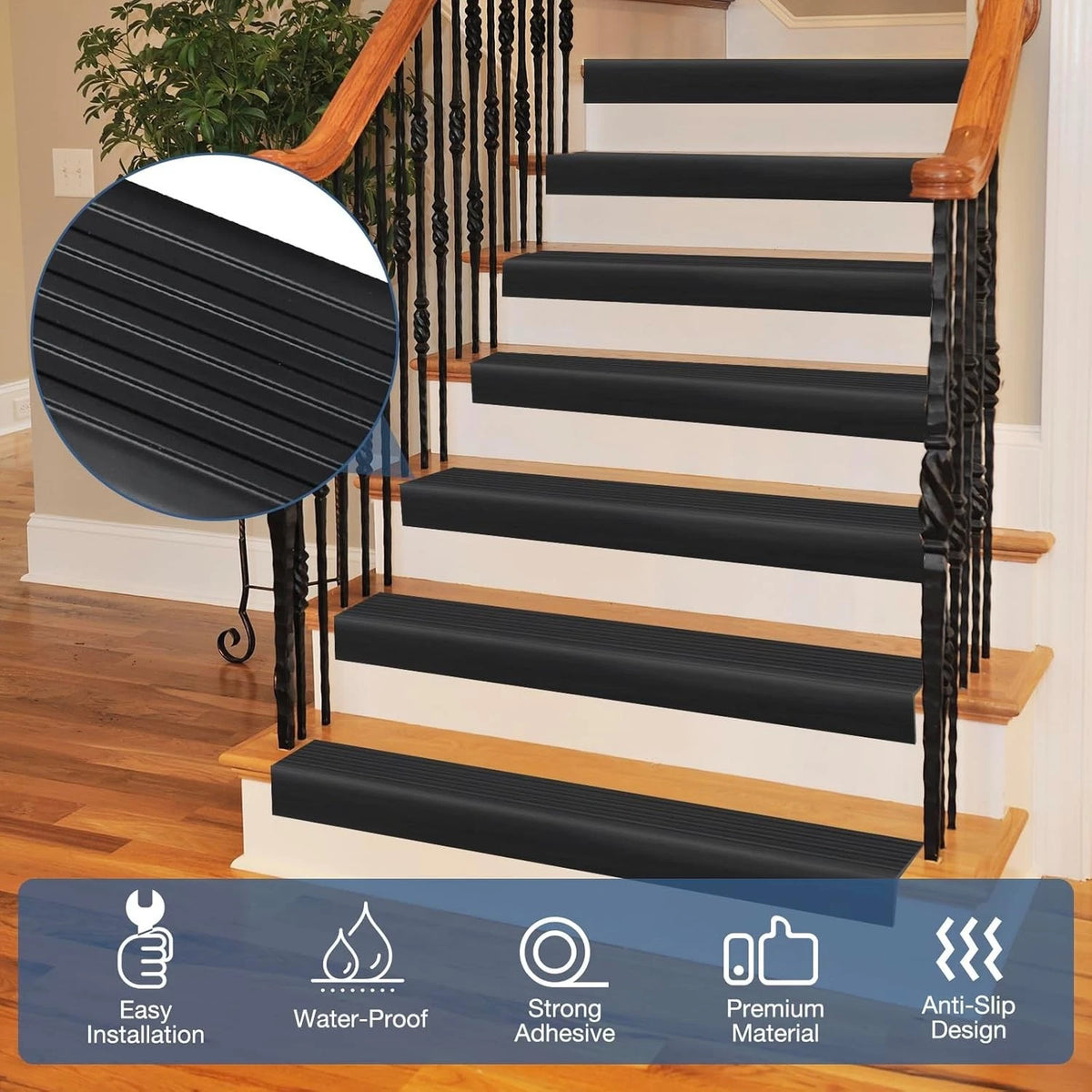 Self Adhesive Stair Nosing Rubber PVC Non-Slip Step Edge Trim Bullnose Strip 4mm