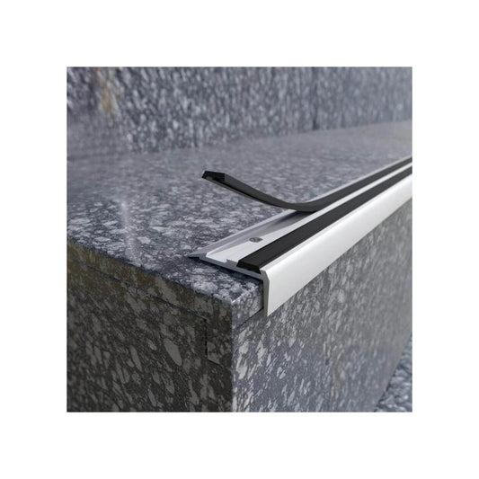 Stair Nosing Silver/Black 1.0m x35mm Anodised Aluminium Anti-Slip 19.5mm Rubber