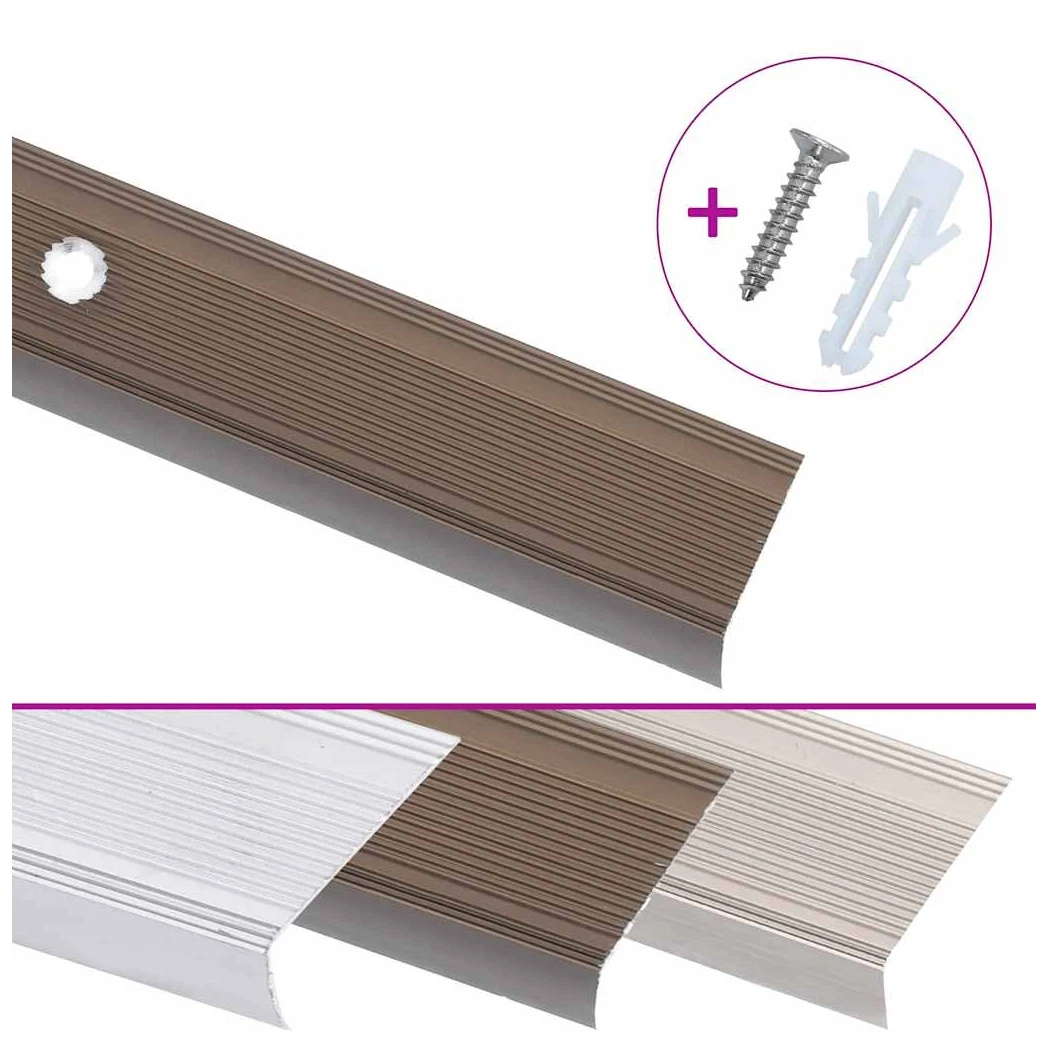 Stair Nosing L-Shaped 15pcs 100cm Aluminium Brown Anti-Slip Pre-Drilled Set15pcs