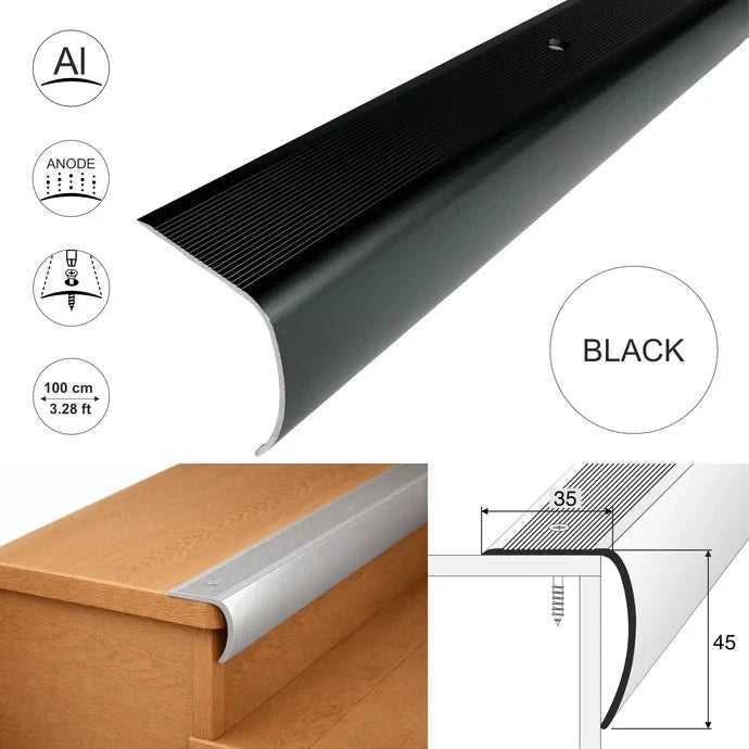 Aluminium Stair Nosing 35 × 45 mm Bullnose Edge Trim Anti Slip Step Edging 2M