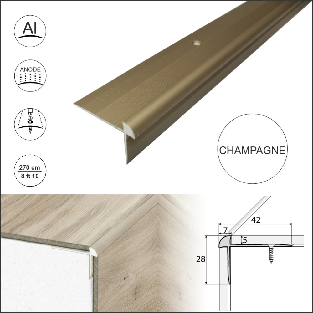 LVT 5mm Stair Nosing 2.7m Outer Corner Vinyl Flooring Aluminium Edge Profile C29