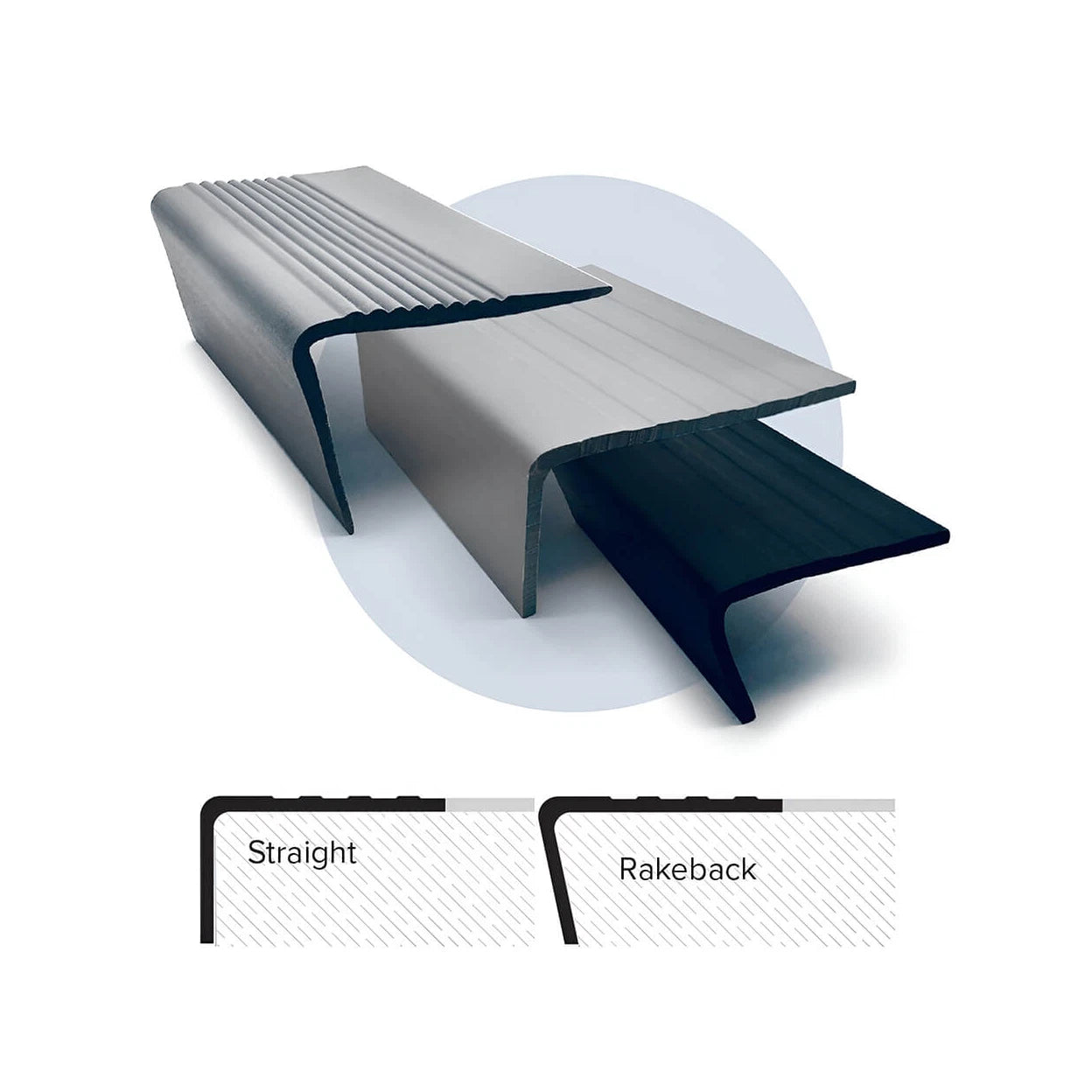 Stair Nosing Black PVC 75mm Tread x 34mm Riser Slip-Resistant 2.75m Flexible Rib