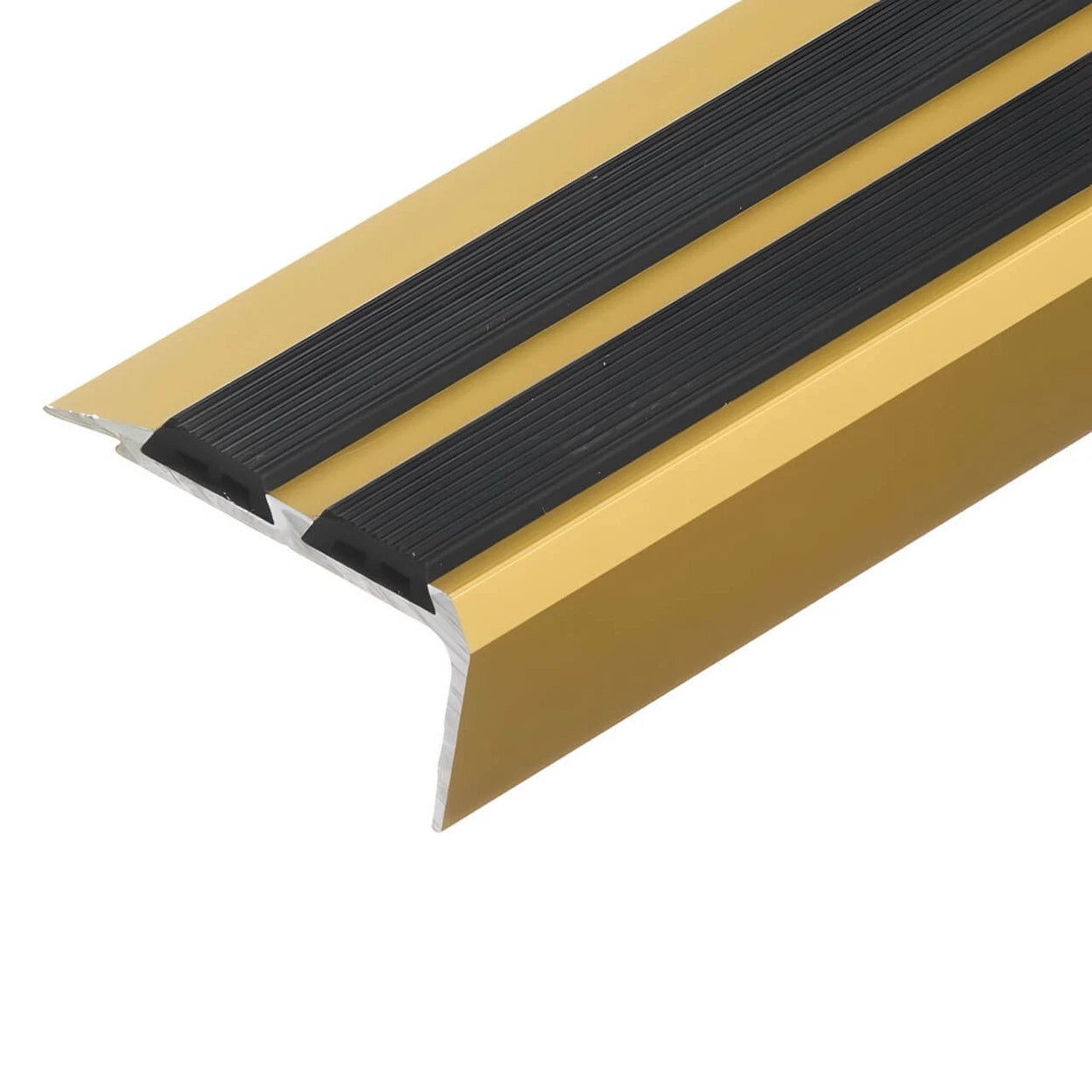 Stair Nosing Anodised Aluminium 1.0m 35x19.5mm Champagne Black Rubber Double UK