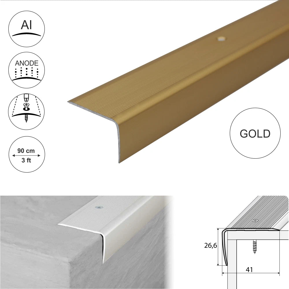 ALUMINIUM STAIR NODING STEP EDGE NOSING TRIM FOR LAMINATE, WOOD..41x26.6mm A42