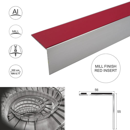 Aluminium Stair Nosing 56x55mm Heavy Duty Step Edge Trim Safety