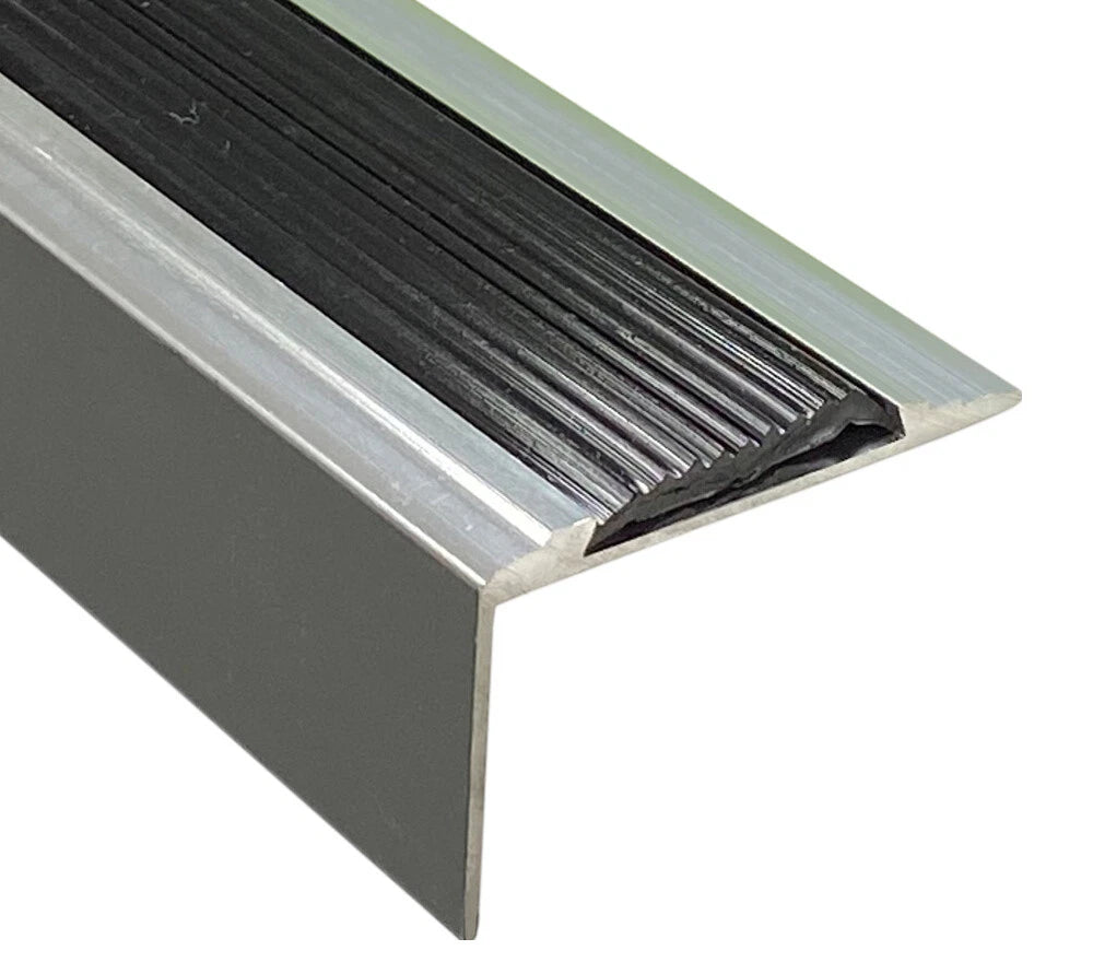 Aluminium Stair Nosing Edge Trim Step Nosings V1 Anti Slip Pad Silver Grey Black