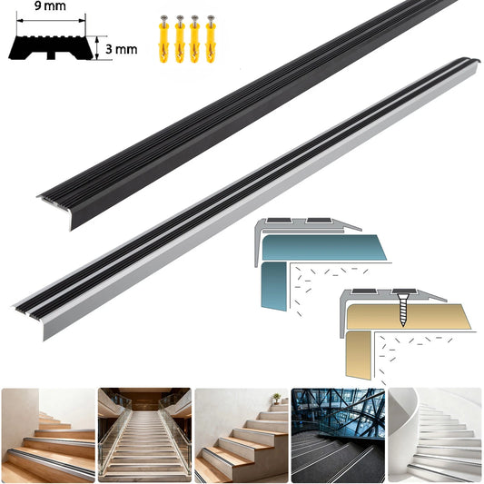 Aluminium Stair Nosing Edge Trim Step Nose Edging Carpet - Silver / Black