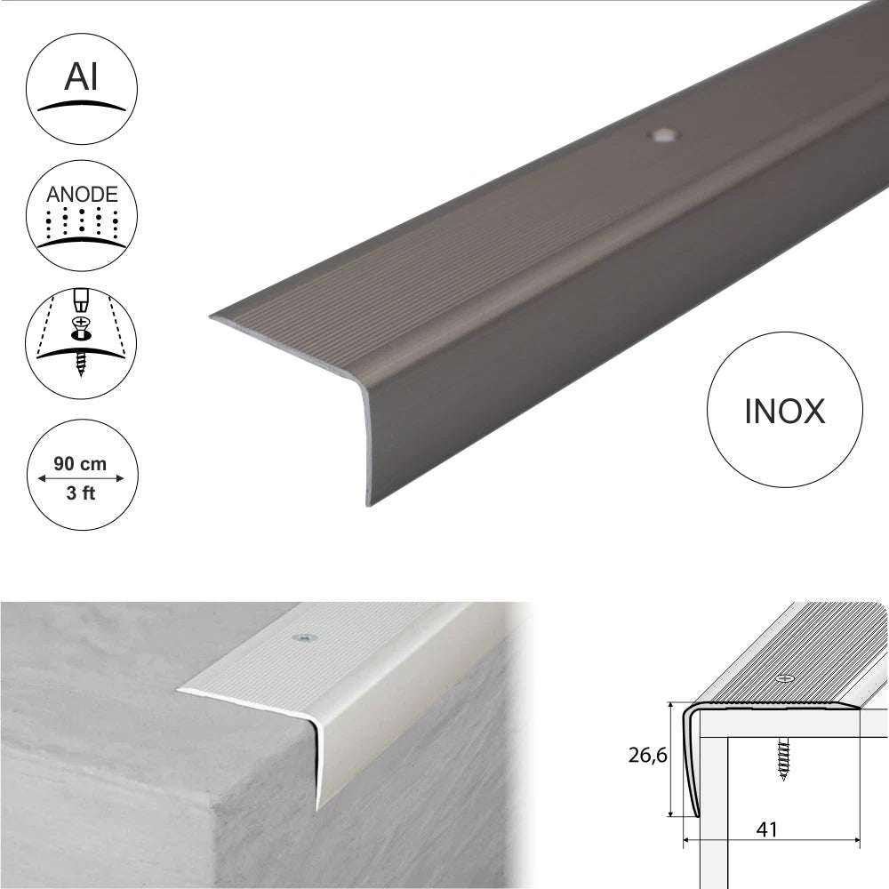 ALUMINIUM STAIR NODING STEP EDGE NOSING TRIM FOR LAMINATE, WOOD..41x26.6mm A42
