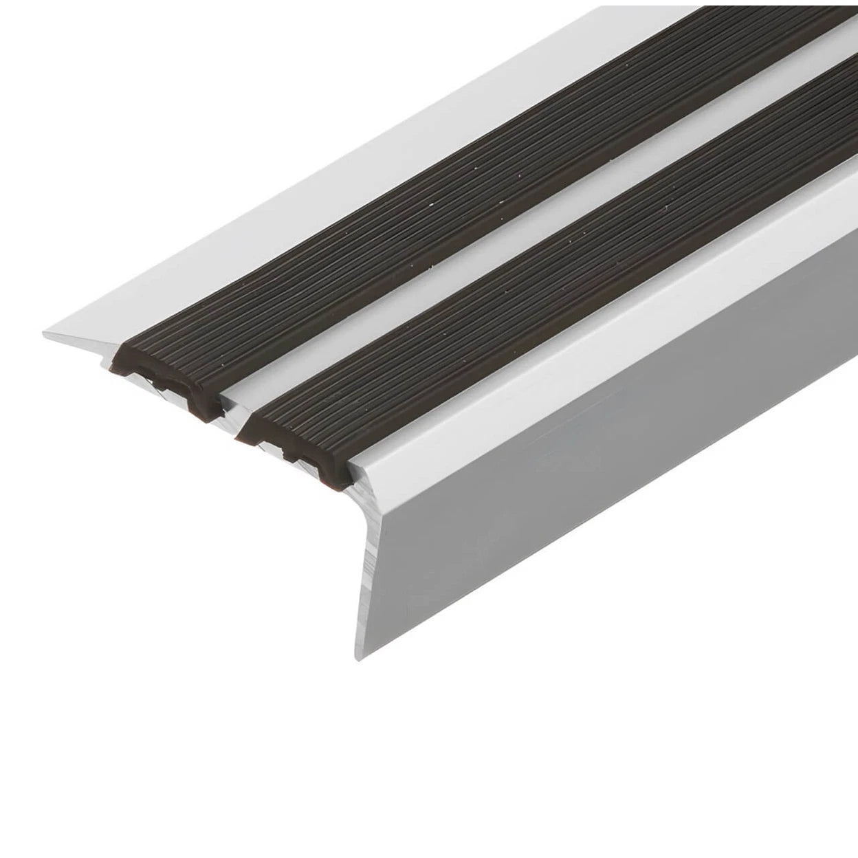 Stair Nosing Anodised Aluminium 35x19.5mm Champagne with Dual Black Rubber 2.0m