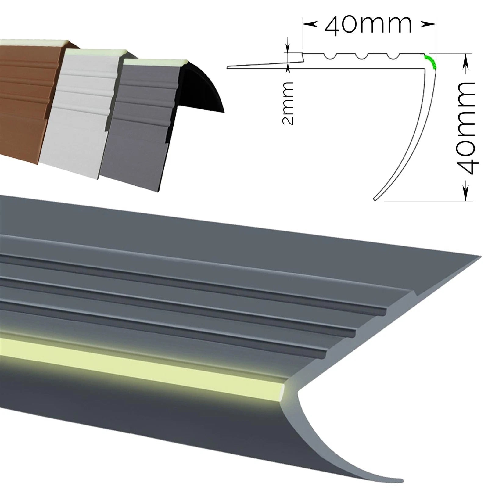 Stair Nosing Warning Rubber Angle Anti Slip Photoluminescent Element