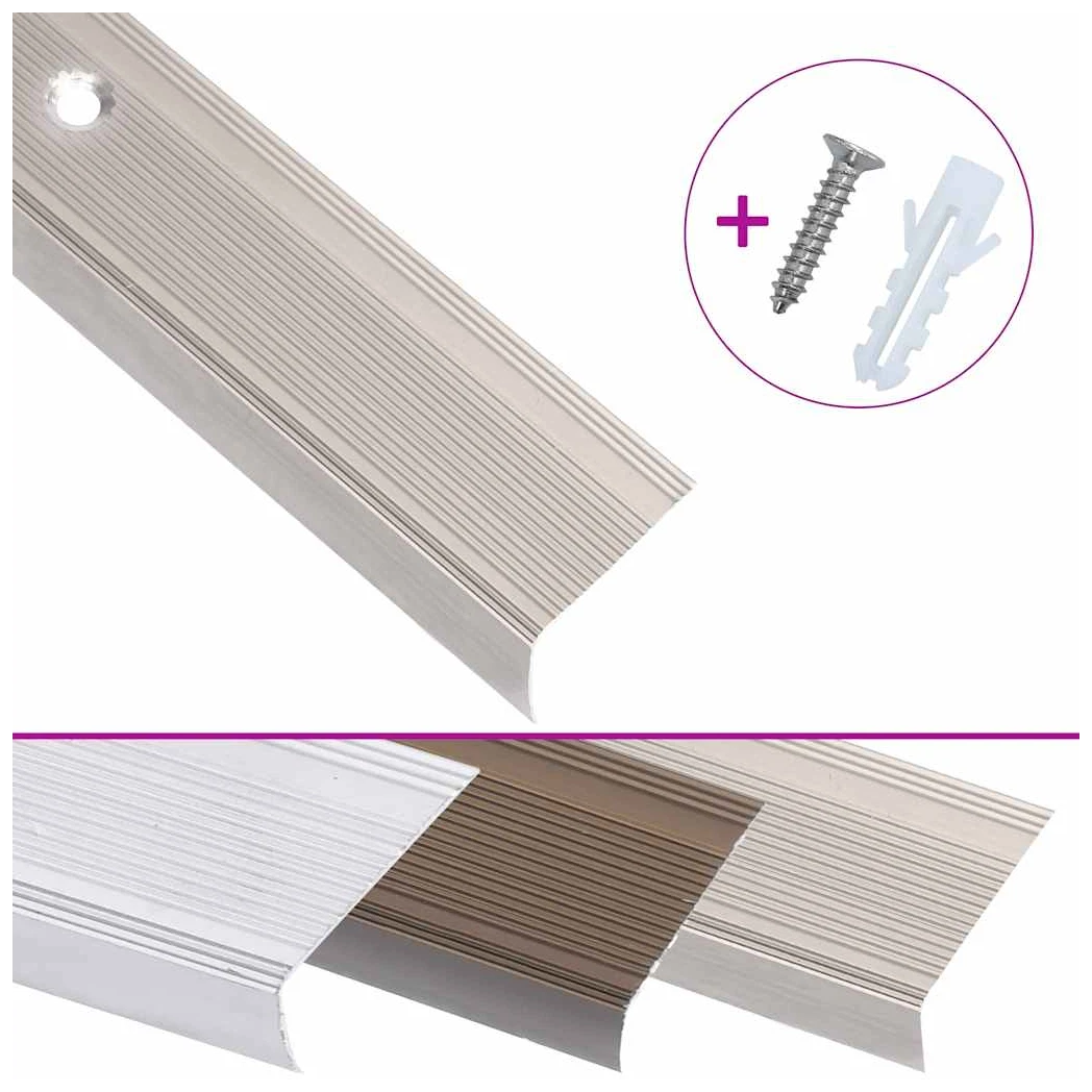 Stair Nosing L-Shape 5pcs 90cm Champagne Aluminium Anti-Slip Insert Pre-Drilled