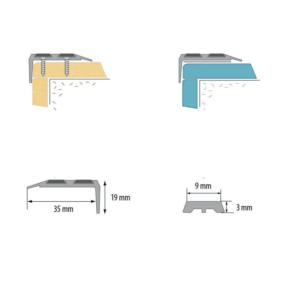Stair Nosing Edge Trim - Aluminium Anti Slip Step Edging Strip for Stair 1m
